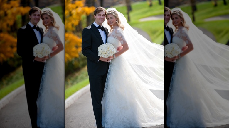 Ivanka Trump in her elegant Vera Wang Chantilly lace wedding gown