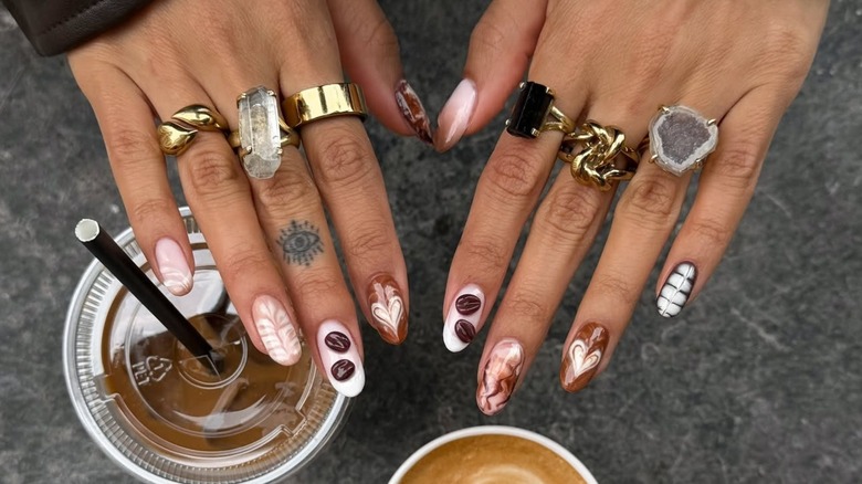 Espresso nails with coffee bean decals