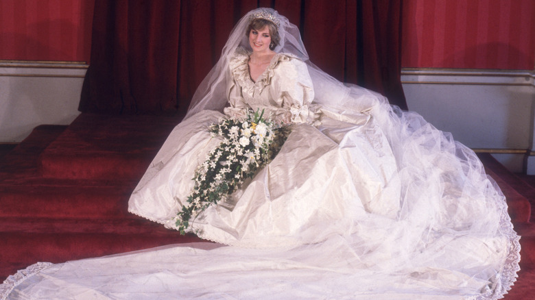 Princess Diana in her iconic Emanuel wedding gown